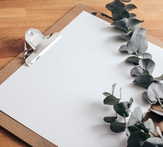 Executive case study clipboard and flower